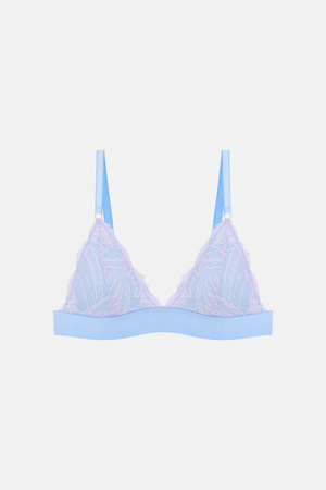 Embroidered tulle triangle bra Woman, Light blue