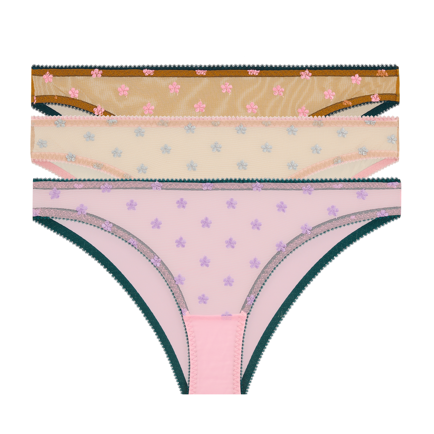 Daisy Embroidery Knicker Trio